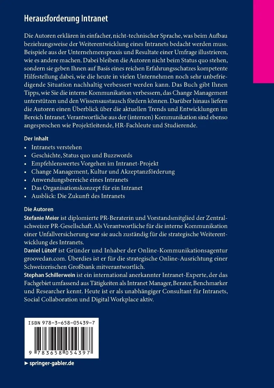 Rückseite: 9783658054397 | Herausforderung Intranet | Stefanie Meier (u. a.) | Taschenbuch | xii