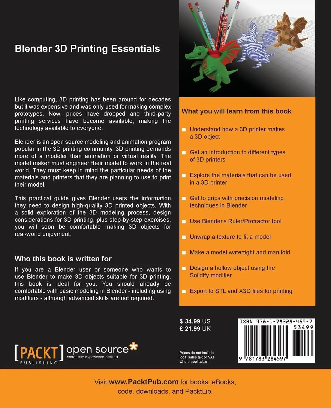 Rückseite: 9781783284597 | Blender 3D Printing Essentials | Gordon Fisher | Taschenbuch | 2013