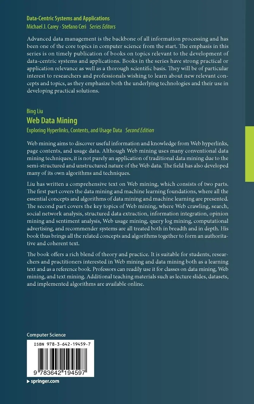 Rückseite: 9783642194597 | Web Data Mining | Exploring Hyperlinks, Contents, and Usage Data | Liu
