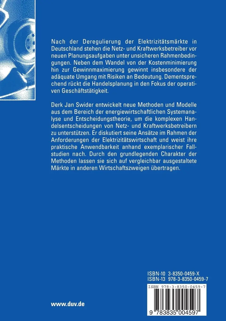 Rückseite: 9783835004597 | Handel an Regelenergie- und Spotmärkten | Derk Jan Swider | Buch | xx