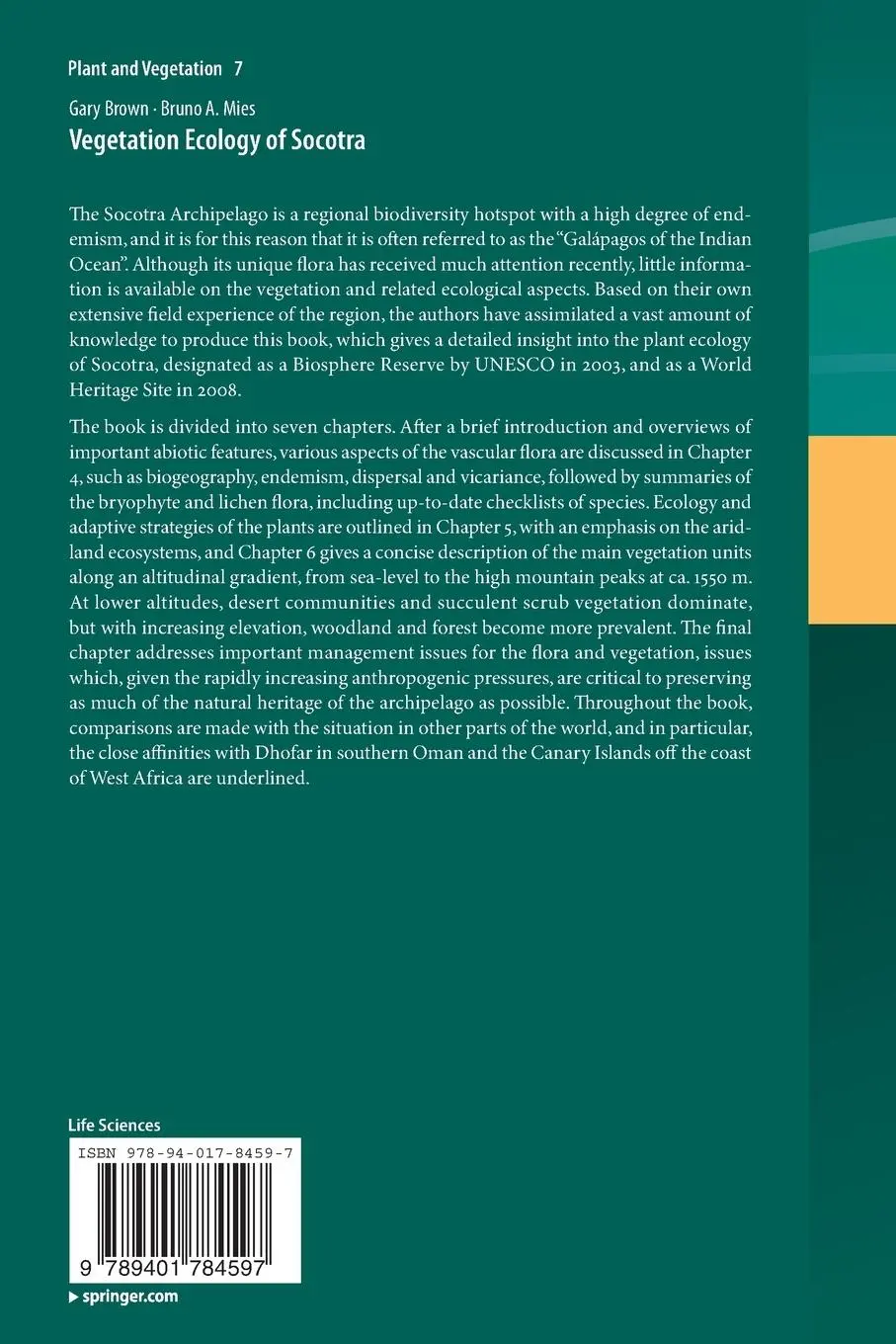 Rückseite: 9789401784597 | Vegetation Ecology of Socotra | Bruno Mies (u. a.) | Taschenbuch | x