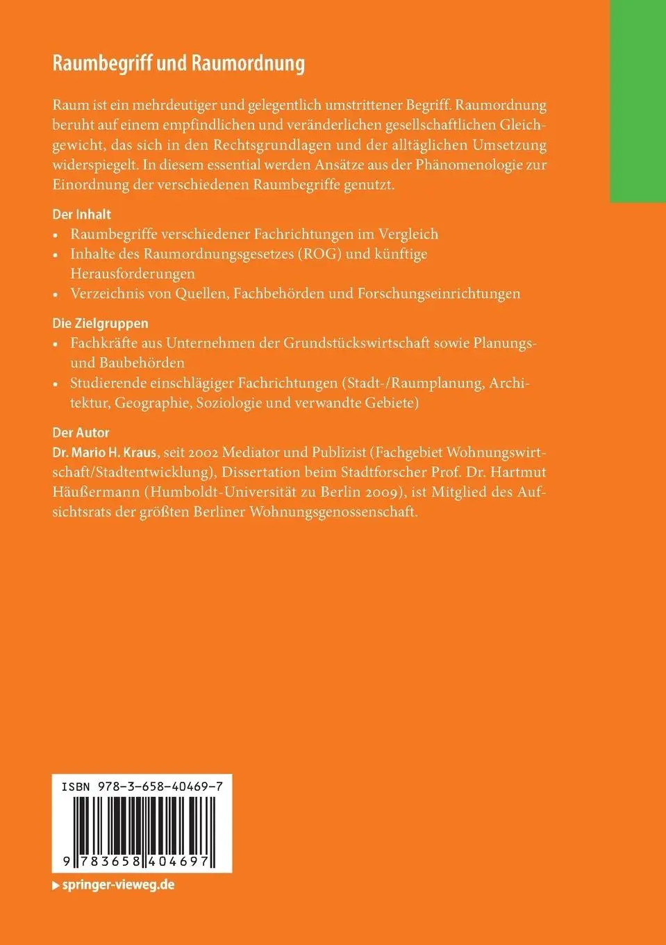 Rückseite: 9783658404697 | Raumbegriff und Raumordnung | Mario H. Kraus | Taschenbuch | Deutsch