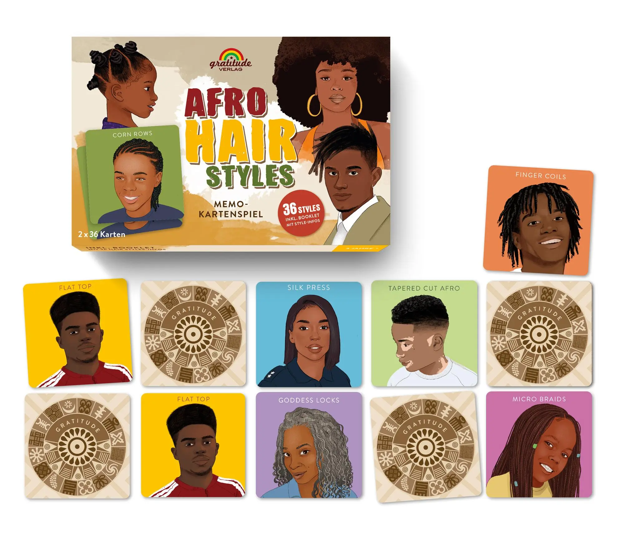 Rückseite: 4270001544797 | Afro Hair Styles. Memo-Kartenspiel mit 36 Styles incl. Booklet mit...