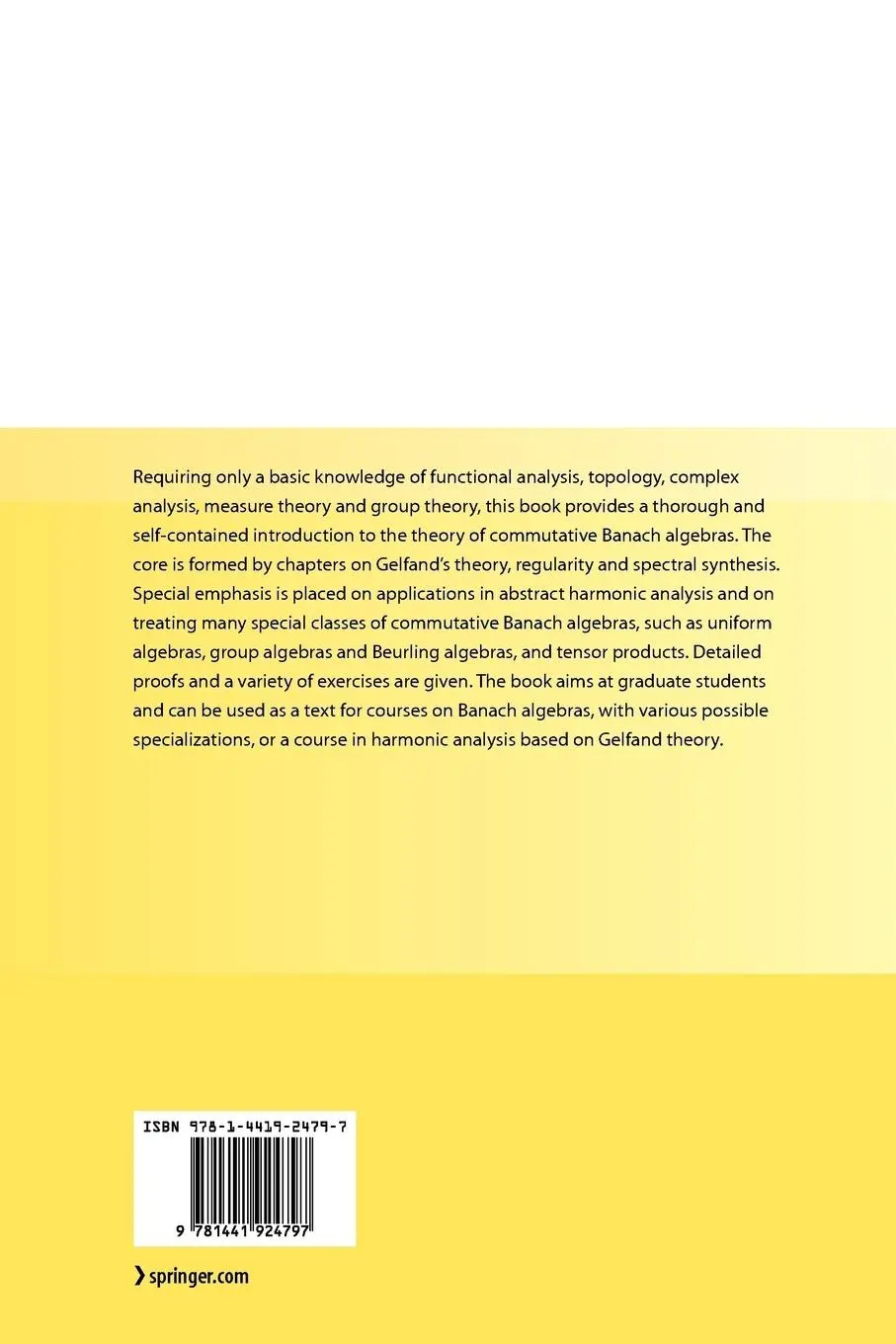 Rückseite: 9781441924797 | A Course in Commutative Banach Algebras | Eberhard Kaniuth | Buch