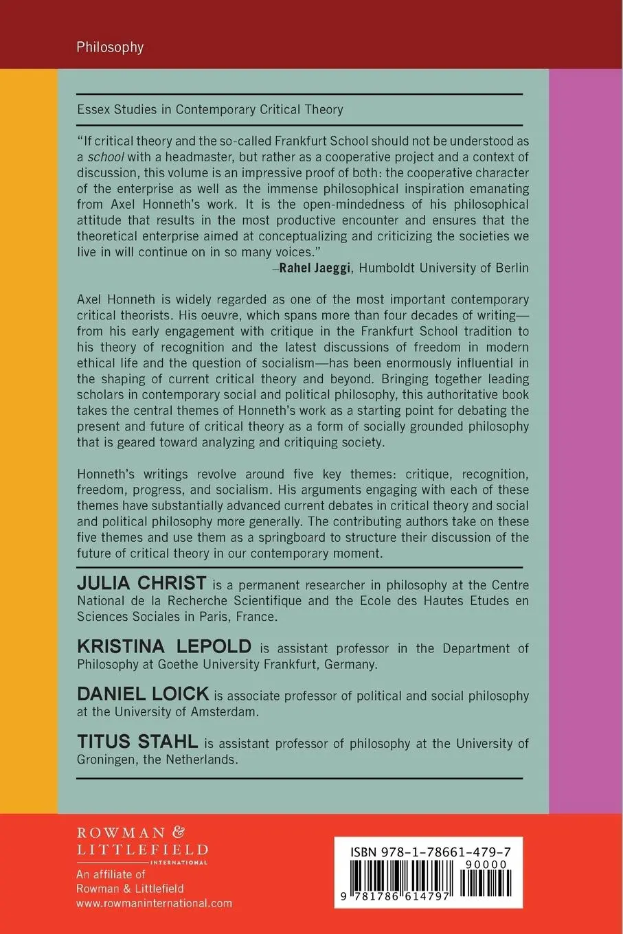 Rückseite: 9781786614797 | Debating Critical Theory | Engagements with Axel Honneth | Taschenbuch