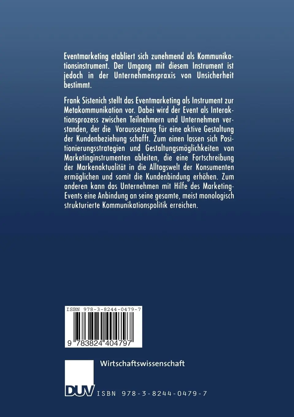 Rückseite: 9783824404797 | Eventmarketing | Frank Sistenich | Taschenbuch | xviii | Deutsch