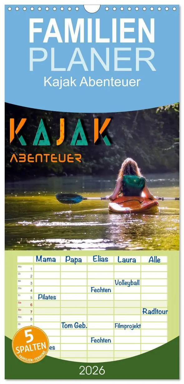 Cover: 9783516504897 | Familienplaner 2026 - Kajak Abenteuer mit 5 Spalten (Wandkalender,...