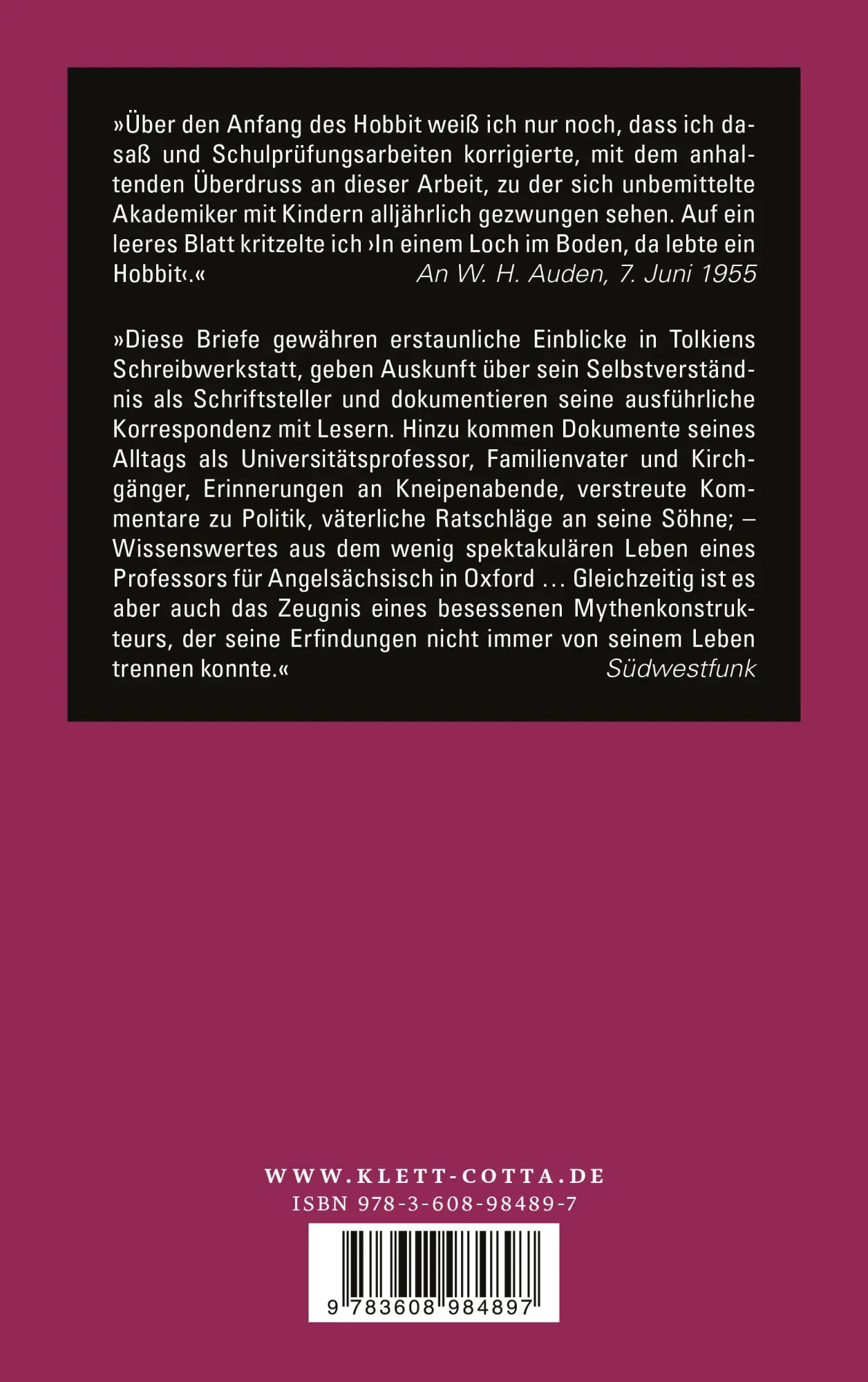Rückseite: 9783608984897 | Briefe | J. R. R. Tolkien | Taschenbuch | Hobbit Presse | 601 S.