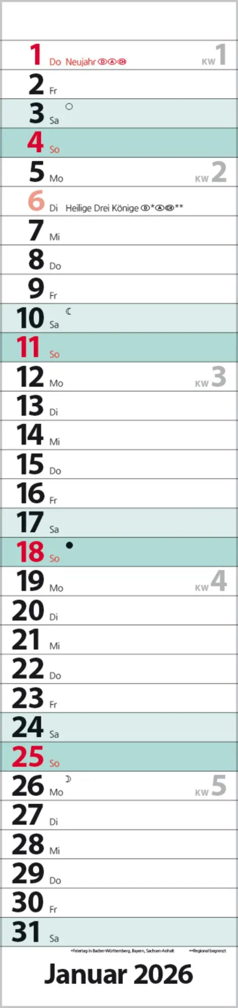Bild: 9783731884897 | Streifenplaner Compact Türkis 2026 | Verlag Korsch | Kalender | 13 S.
