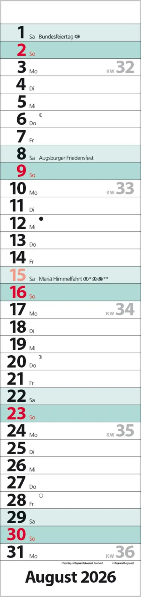 Bild: 9783731884897 | Streifenplaner Compact Türkis 2026 | Verlag Korsch | Kalender | 13 S.