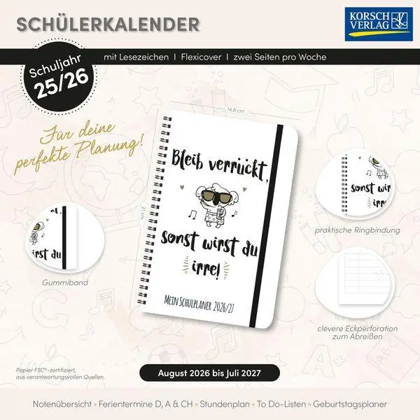 Bild: 9783819304897 | Schülerkalender Bleib verrückt 2026/2027 | Verlag Korsch | Taschenbuch