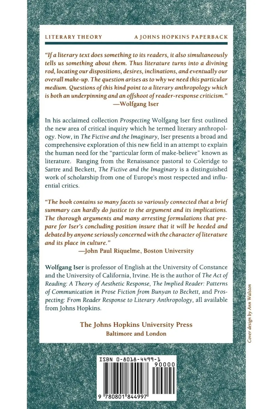 Rückseite: 9780801844997 | The Fictive and the Imaginary | Charting Literary Anthropology | Iser