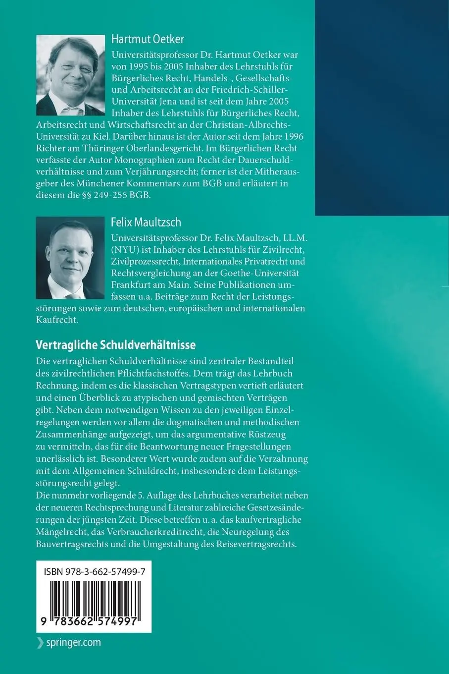 Rückseite: 9783662574997 | Vertragliche Schuldverhältnisse | Felix Maultzsch (u. a.) | Buch