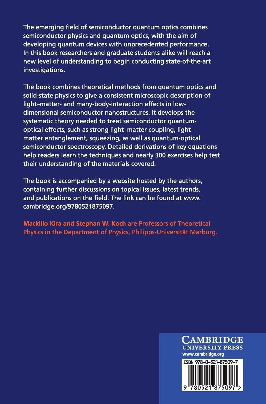 Rückseite: 9780521875097 | Semiconductor Quantum Optics | Mackillo Kira (u. a.) | Buch | Englisch