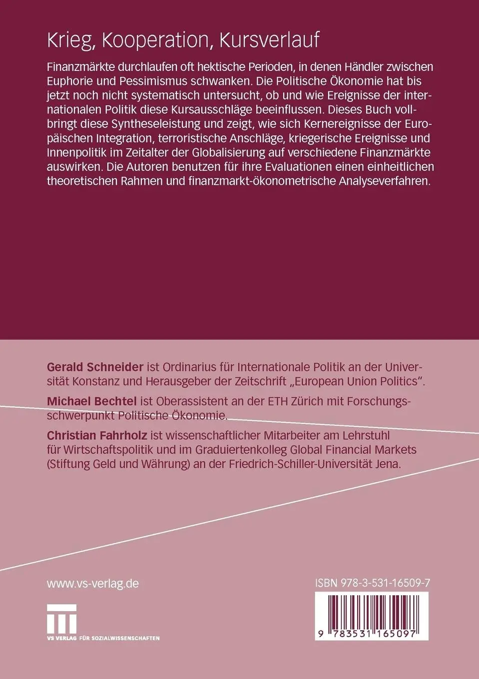 Rückseite: 9783531165097 | Krieg, Kooperation, Kursverlauf | Gerald Schneider (u. a.) | Buch