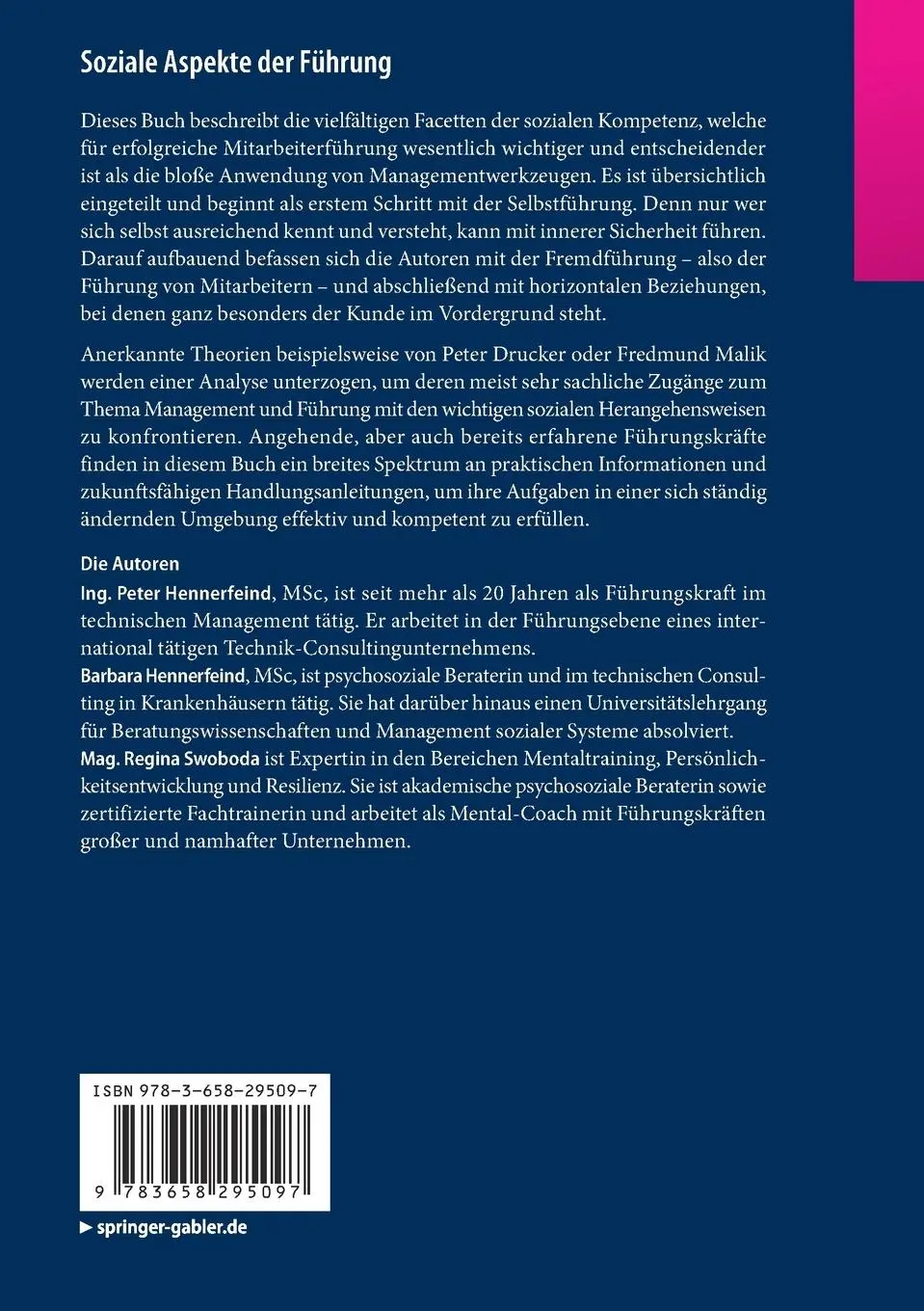 Rückseite: 9783658295097 | Soziale Aspekte der Führung | Peter Hennerfeind (u. a.) | Taschenbuch