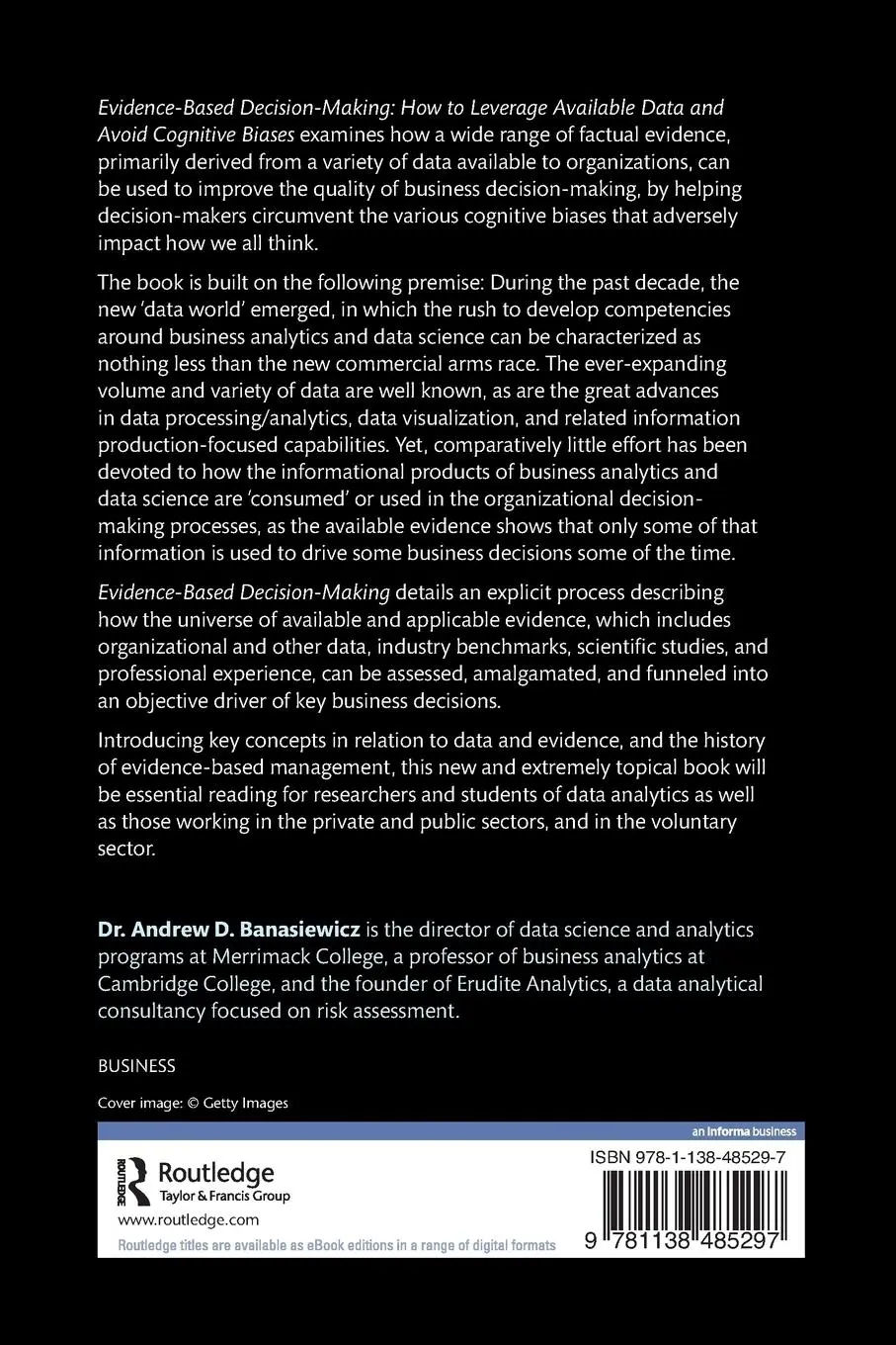 Rückseite: 9781138485297 | Evidence-Based Decision-Making | Andrew D. Banasiewicz | Taschenbuch