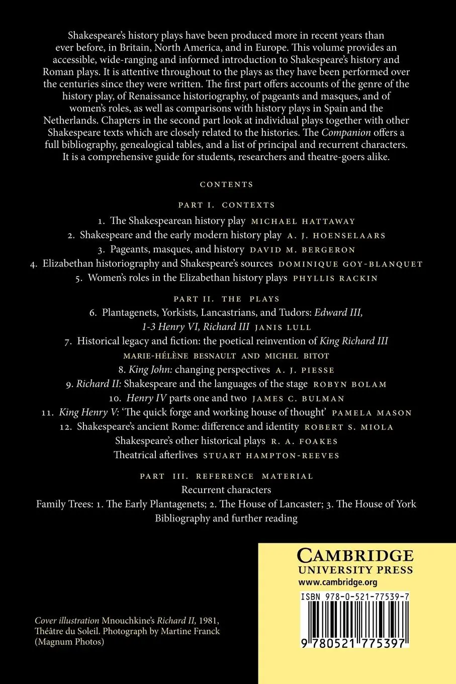 Rückseite: 9780521775397 | The Cambridge Companion to Shakespeare's History Plays | Hattaway