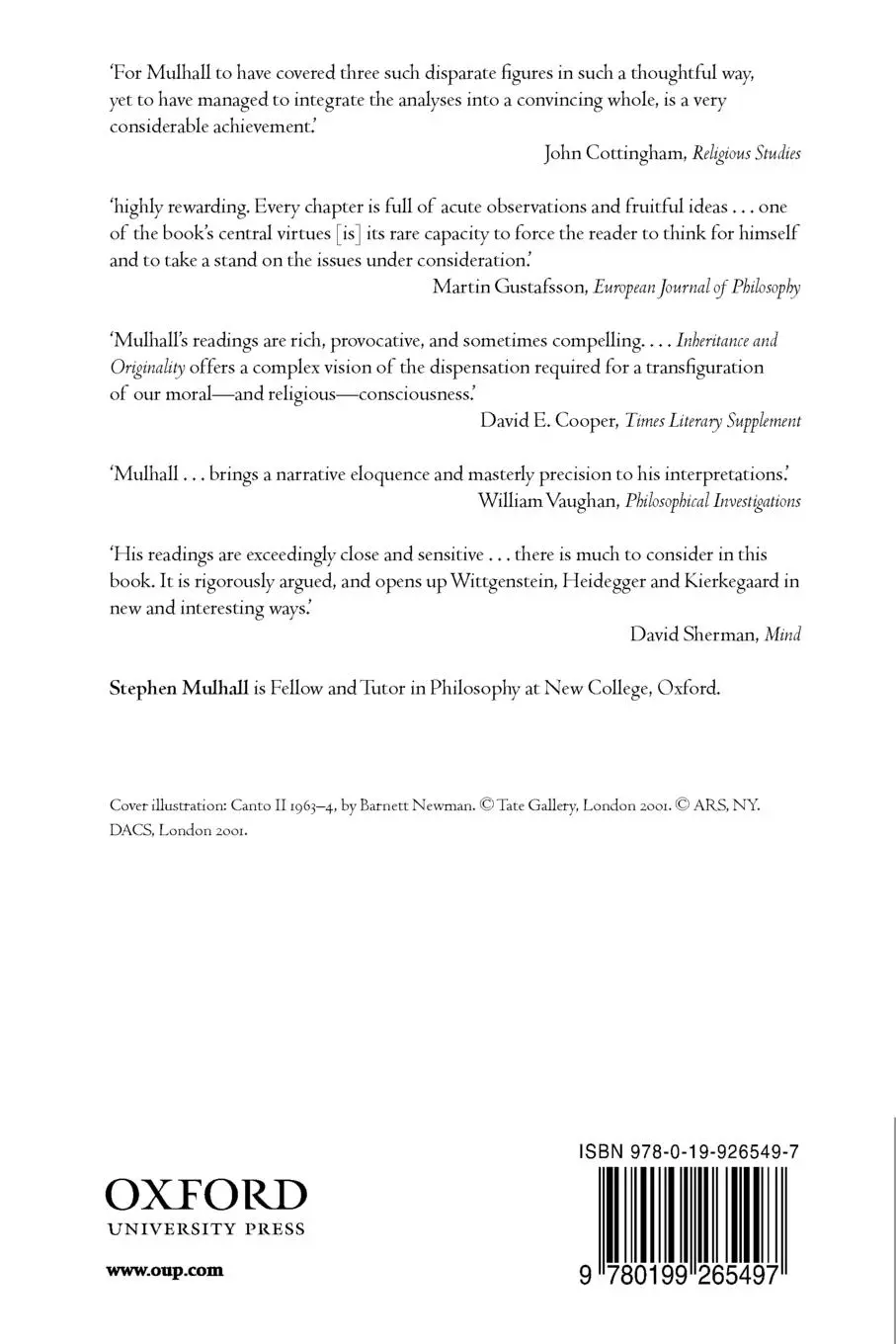 Rückseite: 9780199265497 | Inheritance and Originality | Wittgenstein, Heidegger, Kierkegaard
