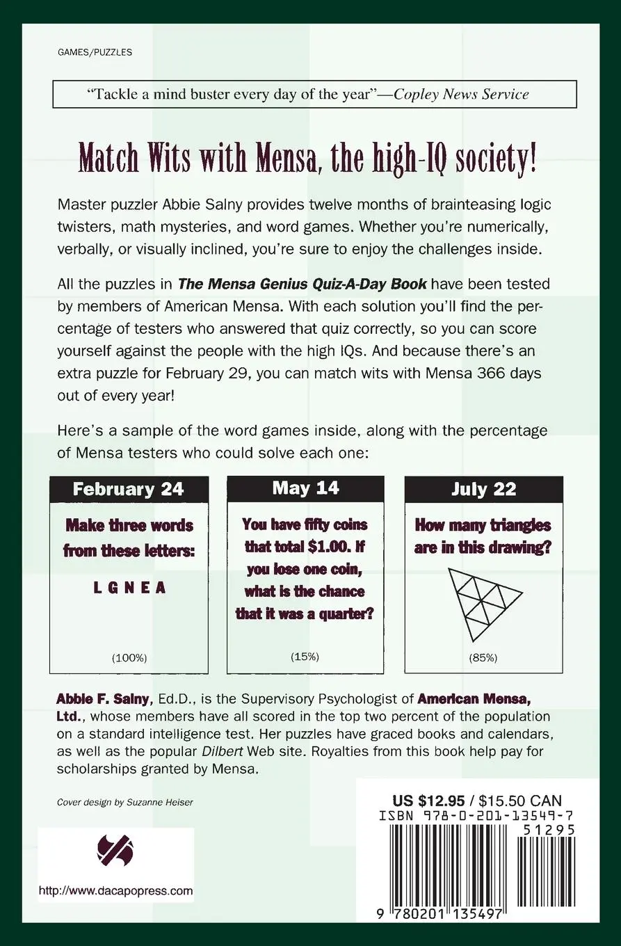 Rückseite: 9780201135497 | The Mensa Genius Quiz-A-Day Book | Abbie F. Salny (u. a.) | Buch