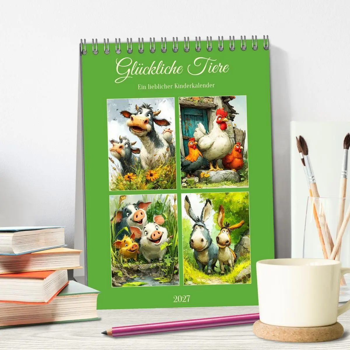 Bild: 9783516825497 | Glückliche Tiere. Ein lieblicher Kinderkalender (Tischkalender 2027...