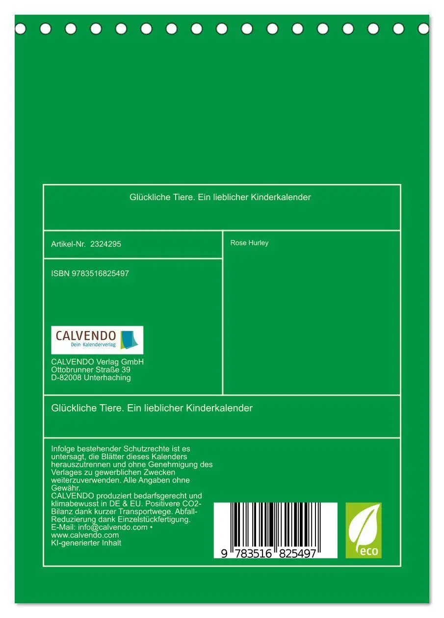 Bild: 9783516825497 | Glückliche Tiere. Ein lieblicher Kinderkalender (Tischkalender 2027...