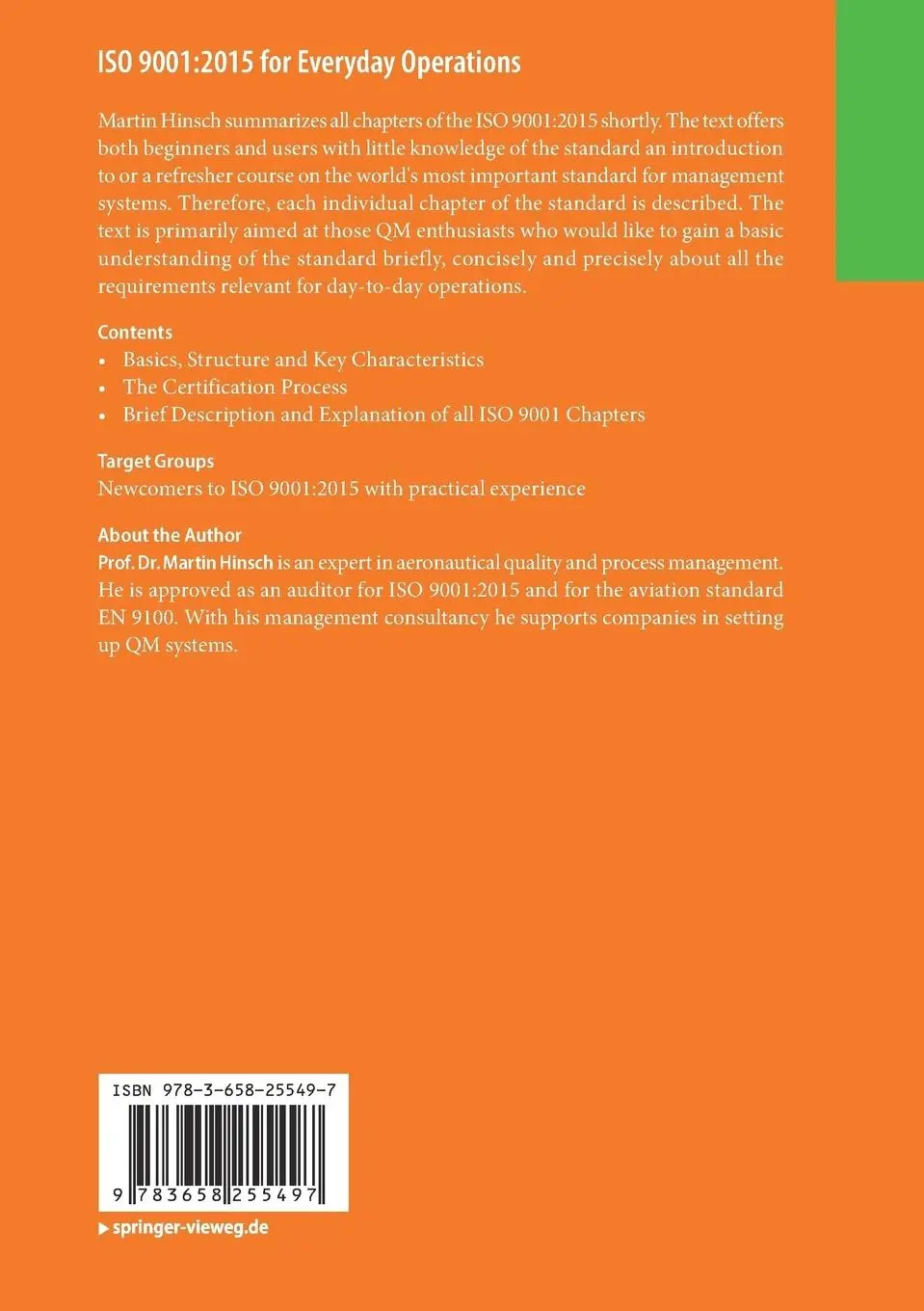 Rückseite: 9783658255497 | ISO 9001:2015 for Everyday Operations | Martin Hinsch | Taschenbuch