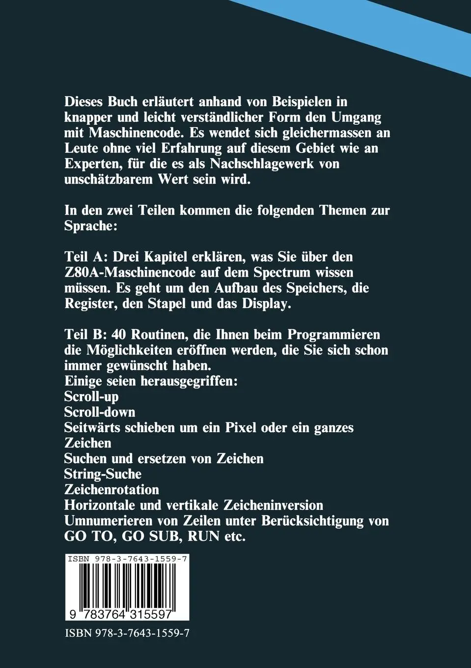 Rückseite: 9783764315597 | Maschinencode - Routinen für den ZX Spectrum | Hewson (u. a.) | Buch