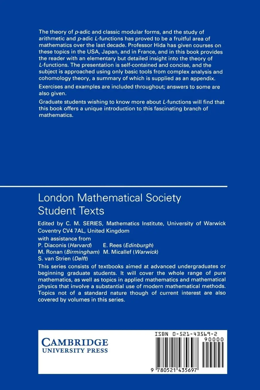Rückseite: 9780521435697 | Elementary Theory of L-Functions and Eisenstein Series | Hida (u. a.)