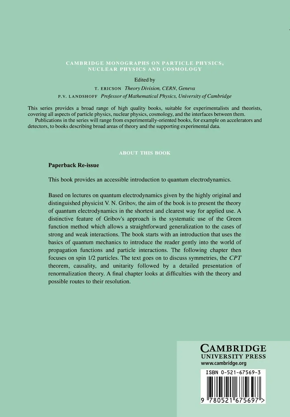 Rückseite: 9780521675697 | Quantum Electrodynamics | V. N. Gribov (u. a.) | Taschenbuch | 2005