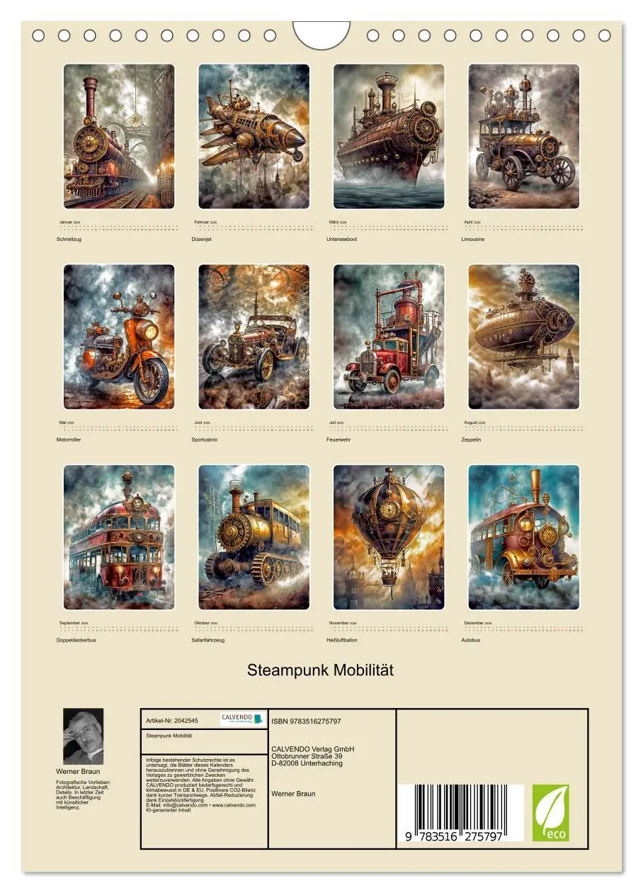 Bild: 9783516275797 | Steampunk Mobilität (Wandkalender 2026 DIN A4 hoch), CALVENDO...
