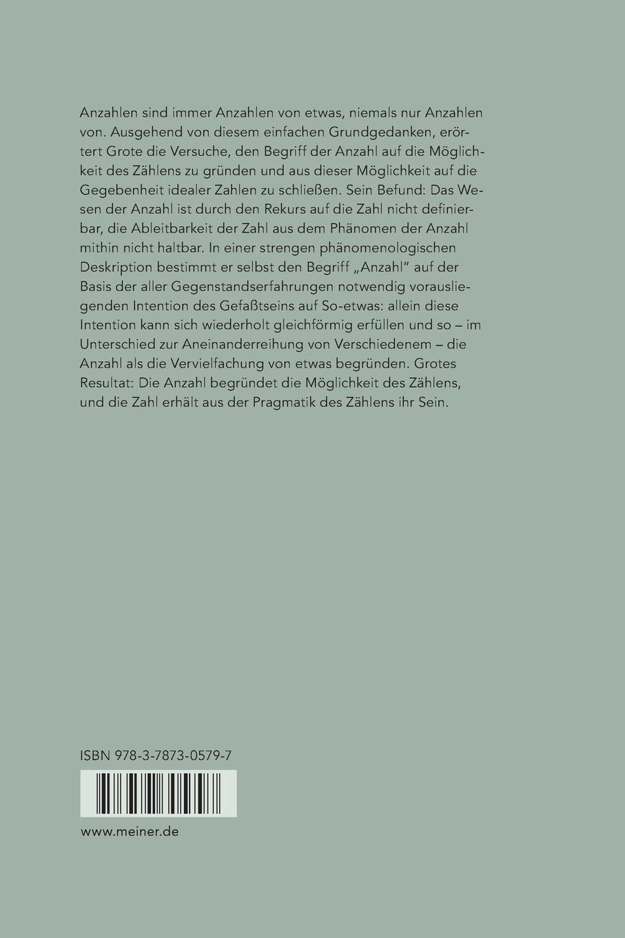Rückseite: 9783787305797 | Anzahl, Zahl und Menge | Albert Grote | Taschenbuch | 152 S. | Deutsch