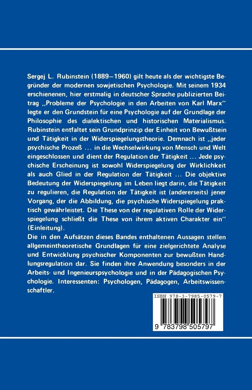Rückseite: 9783798505797 | Probleme der Allgemeinen Psychologie | S. L. Rubinstein | Taschenbuch
