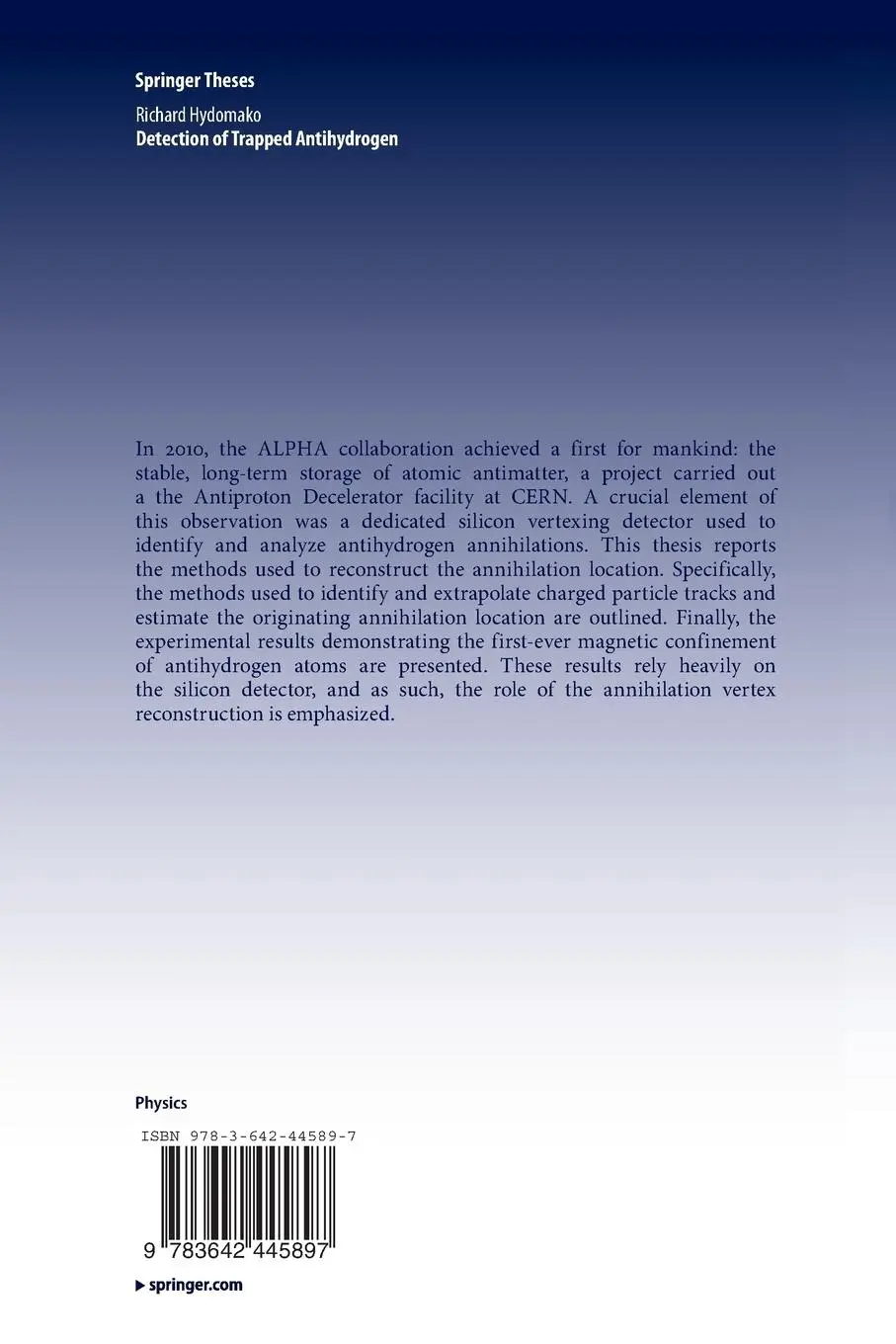 Rückseite: 9783642445897 | Detection of Trapped Antihydrogen | Richard Hydomako | Taschenbuch