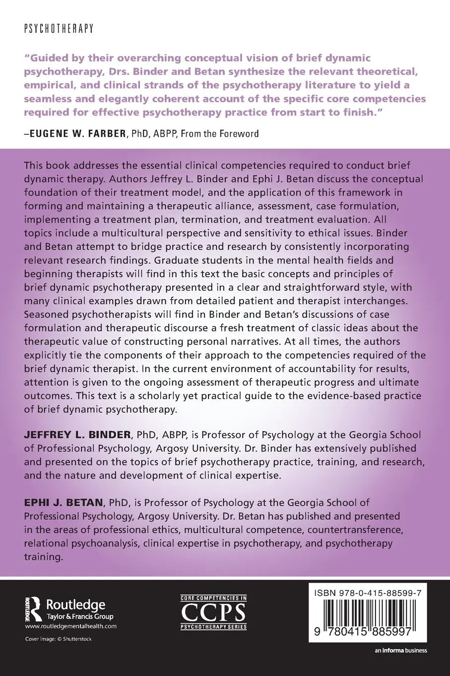 Rückseite: 9780415885997 | Core Competencies in Brief Dynamic Psychotherapy | Binder (u. a.)