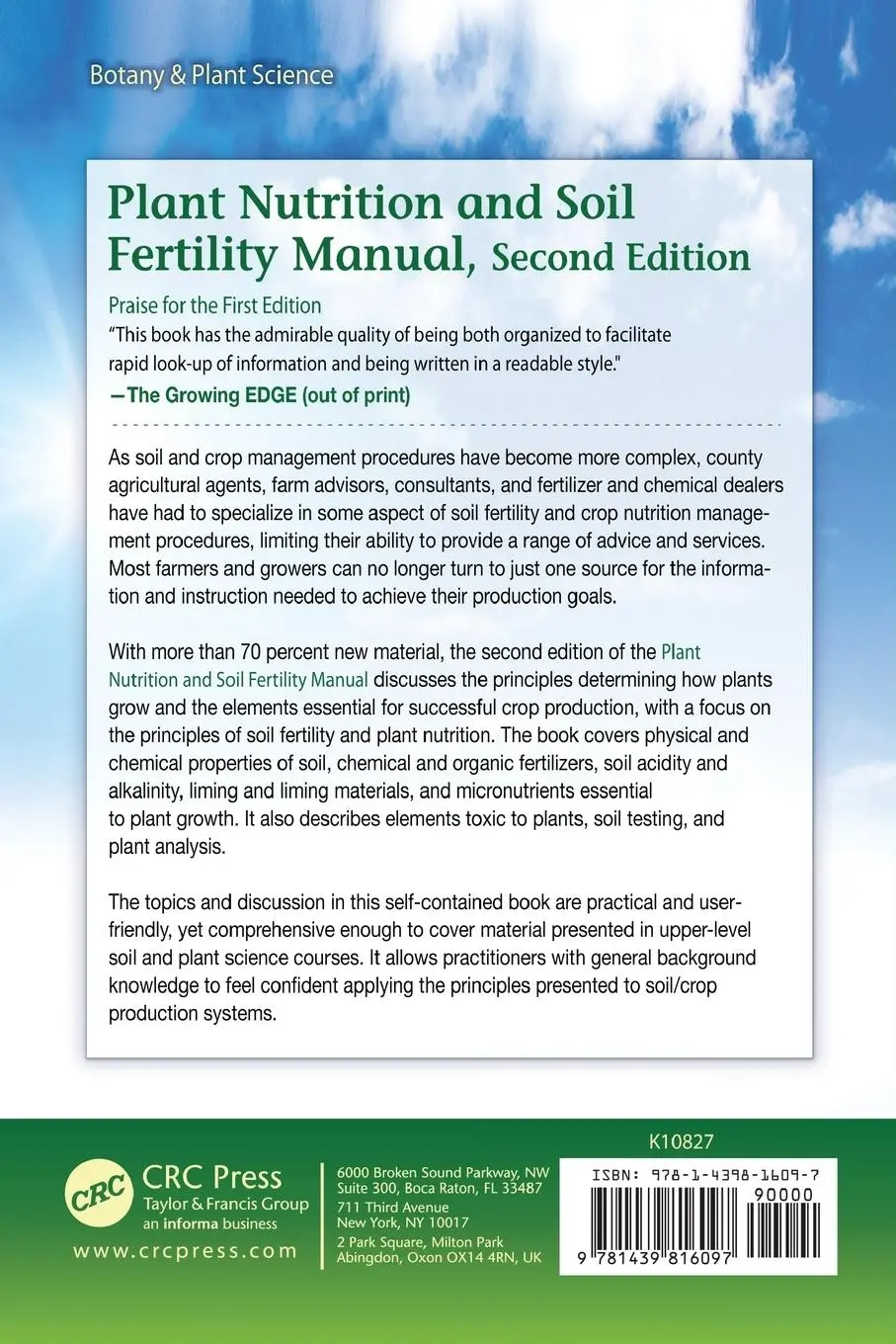 Rückseite: 9781439816097 | Plant Nutrition and Soil Fertility Manual | Jr. Jones | Taschenbuch