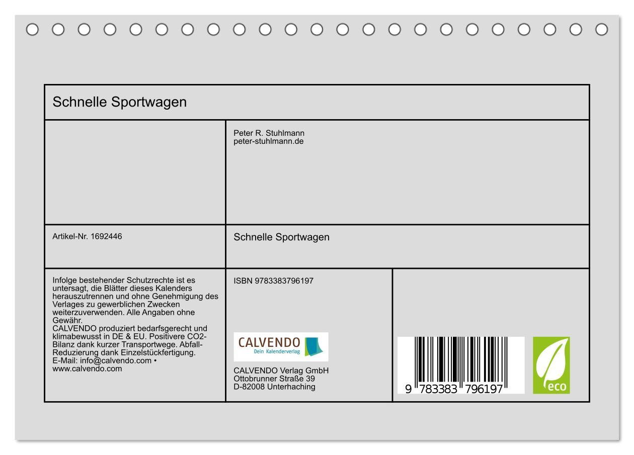 Bild: 9783383796197 | Schnelle Sportwagen (Tischkalender 2025 DIN A5 quer), CALVENDO...