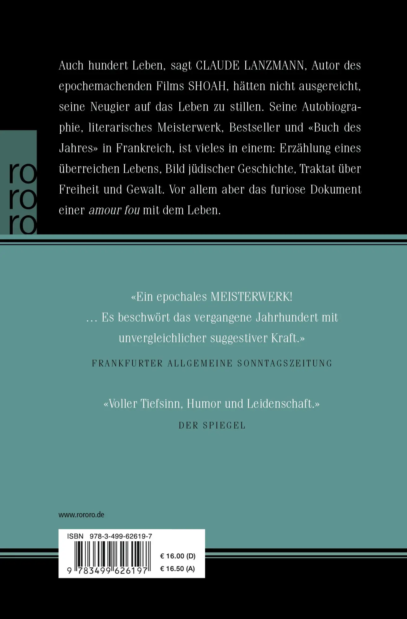 Rückseite: 9783499626197 | Der patagonische Hase | Claude Lanzmann | Taschenbuch | 688 S. | 2012