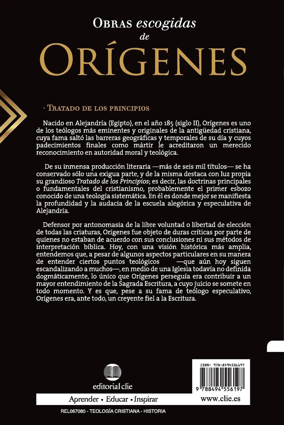 Rückseite: 9788494556197 | Obras escogidas de Orígenes | Tratado de los principios | Ropero