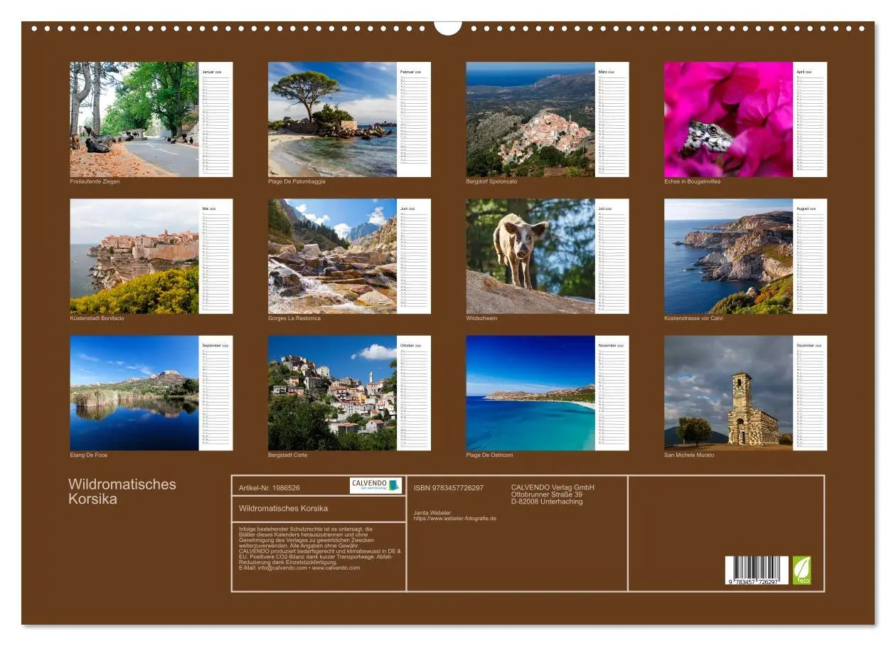 Bild: 9783457726297 | Wildromatisches Korsika (Wandkalender 2026 DIN A2 quer), CALVENDO...
