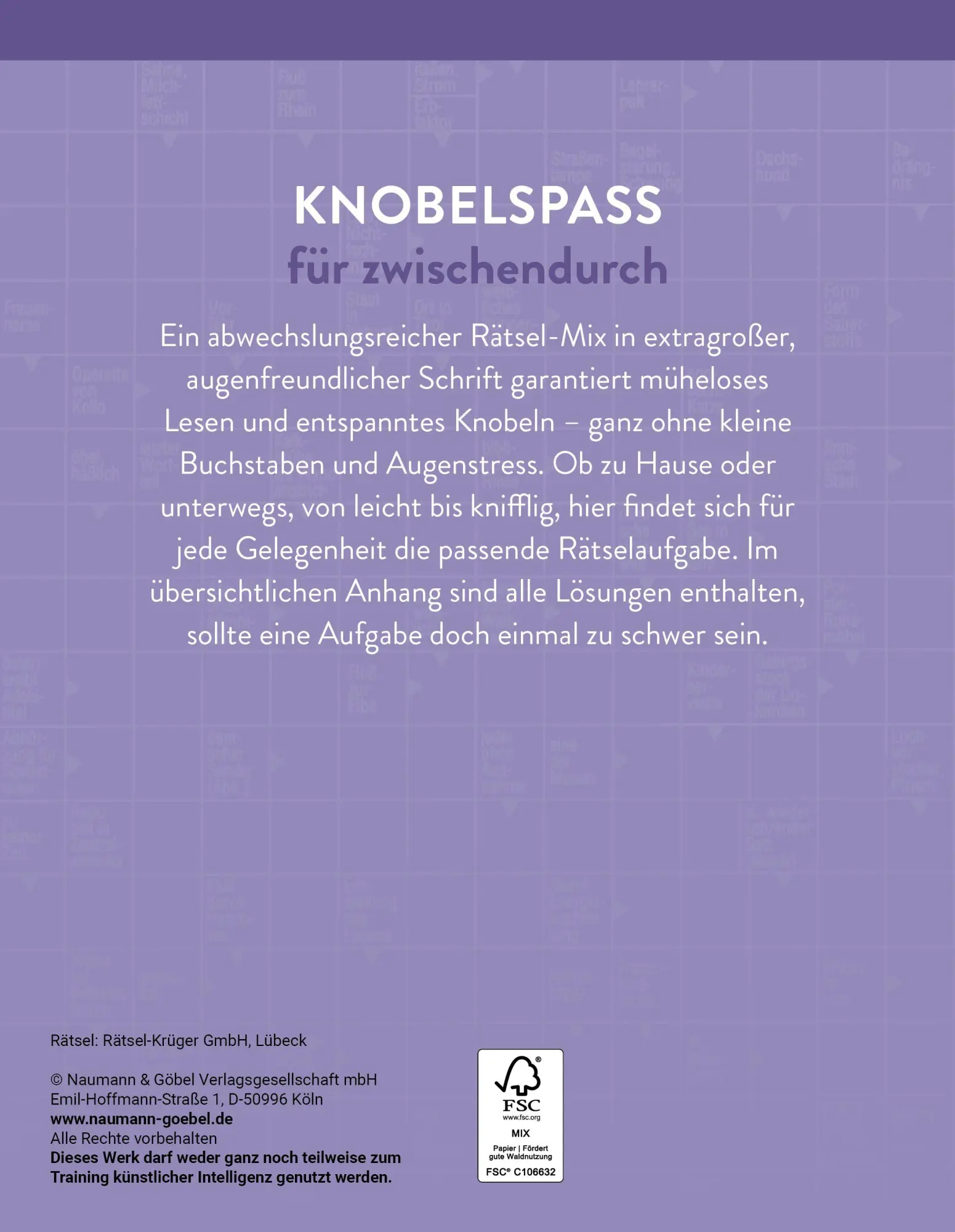 Rückseite: 9783625196297 | Rätsel in Großschrift für Erwachsene und Senioren | Taschenbuch | 2026
