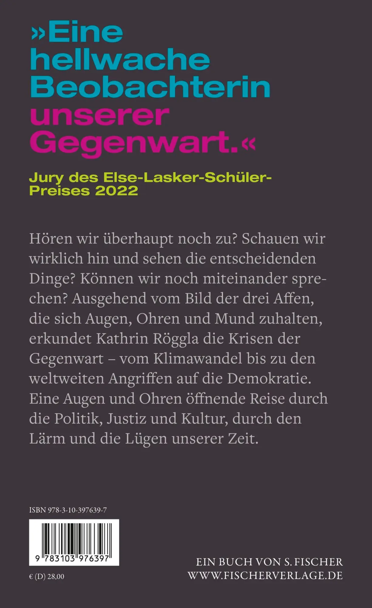 Rückseite: 9783103976397 | Nichts sagen. Nichts hören. Nichts sehen. | Kathrin Röggla | Buch