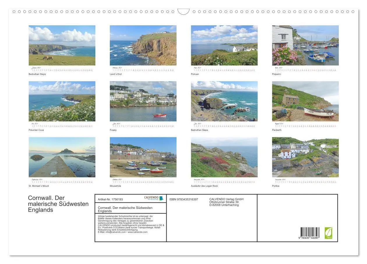 Bild: 9783435316397 | Cornwall. Der malerische Südwesten Englands (Wandkalender 2025 DIN...