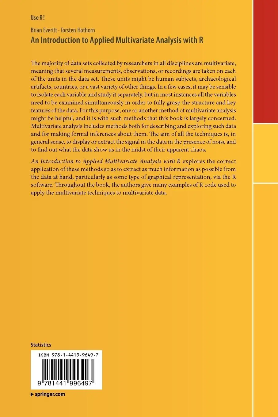 Rückseite: 9781441996497 | An Introduction to Applied Multivariate Analysis with R | Taschenbuch