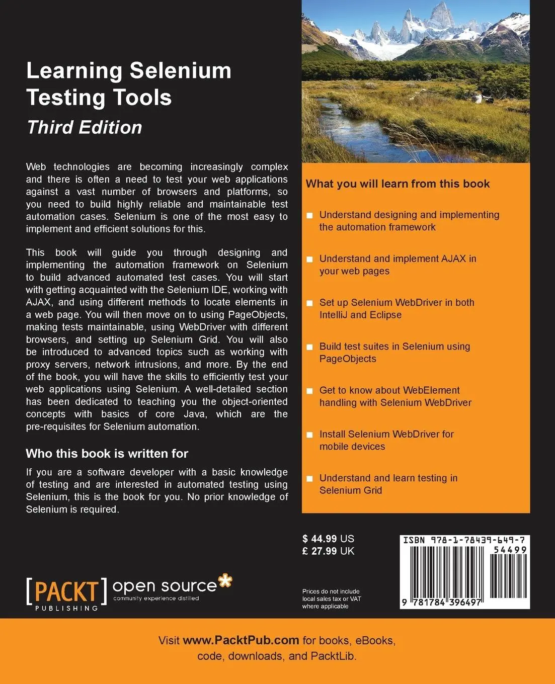 Rückseite: 9781784396497 | Learning Selenium Testing Tools - Third Edition | Mg | Taschenbuch