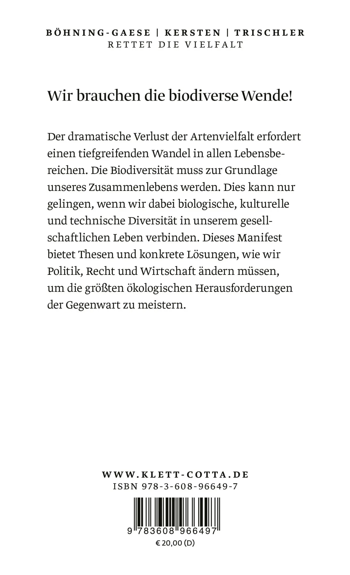 Rückseite: 9783608966497 | Rettet die Vielfalt | Manifest für eine biodiverse Gesellschaft | Buch