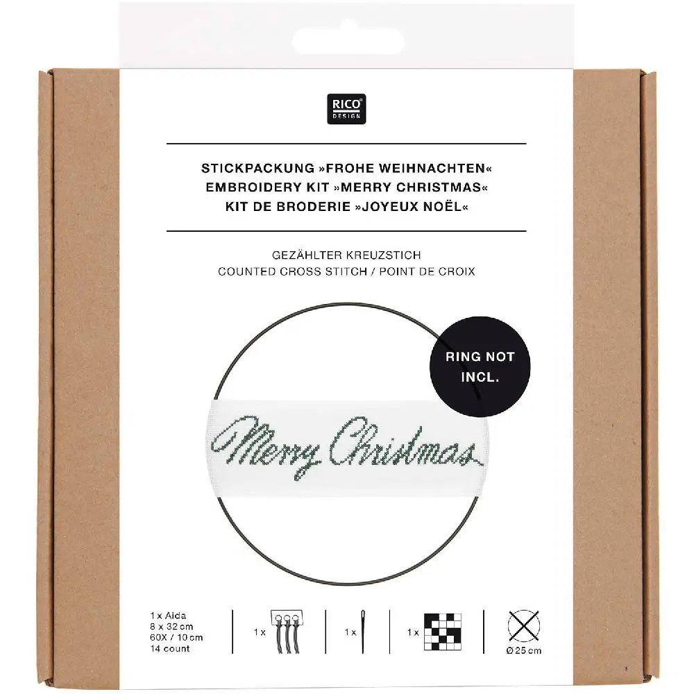 Stickpackung Gezählter Kreuzstich, Band Schriftzug "Frohe Weihnachten"