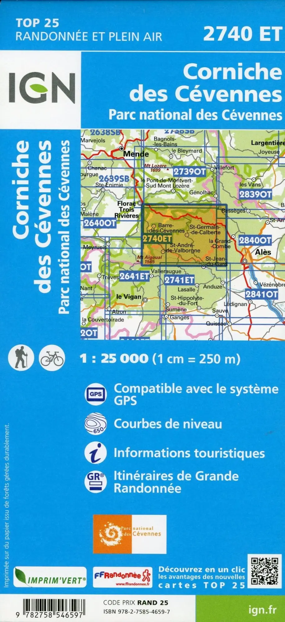 Bild: 9782758546597 | Corniche des Cévennes 1 : 25 000 | Parc national des Cévennes | 2019