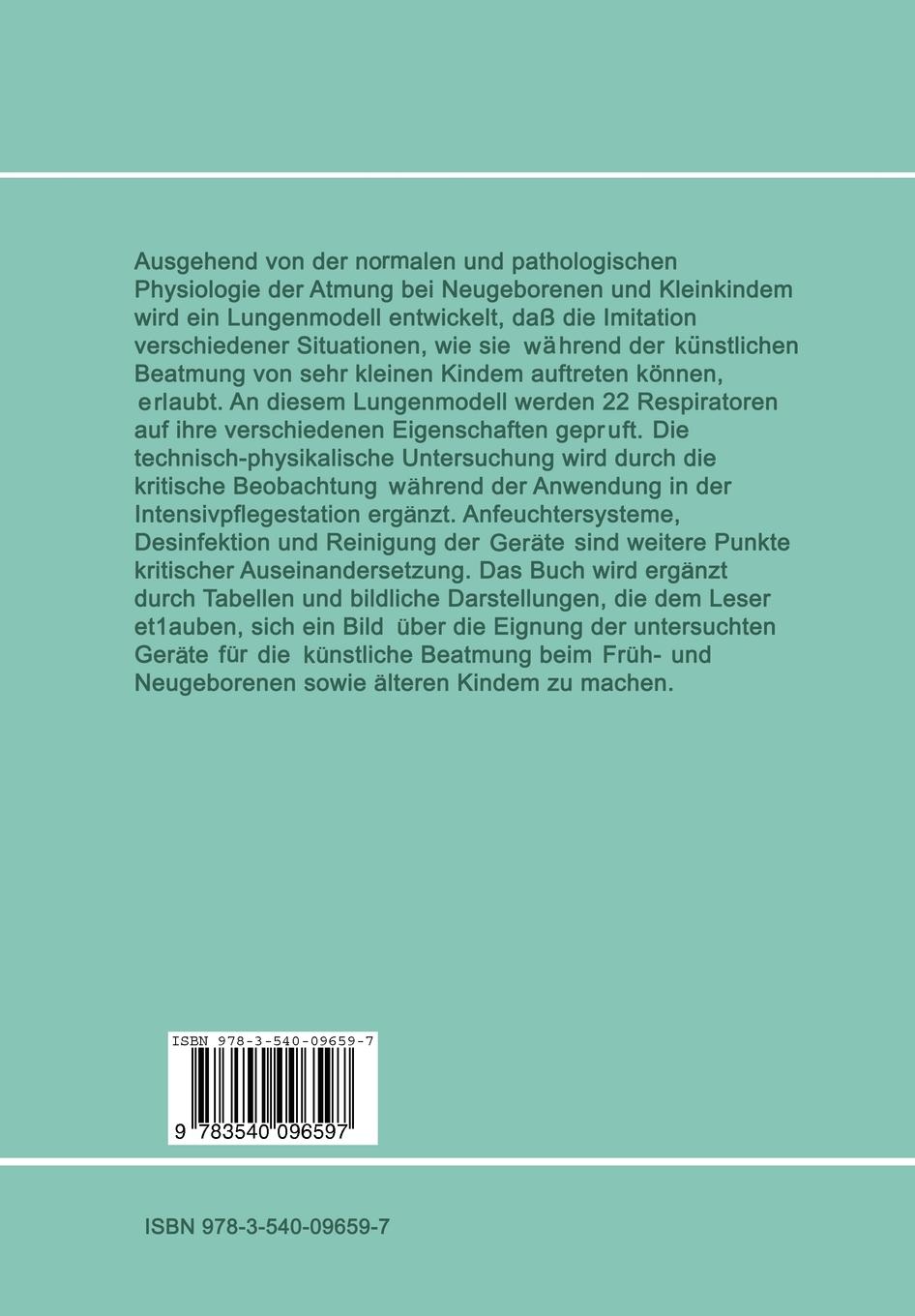Rückseite: 9783540096597 | Künstliche Beatmung beim Neugeborenen und Kleinkind | P. Lemburg | x
