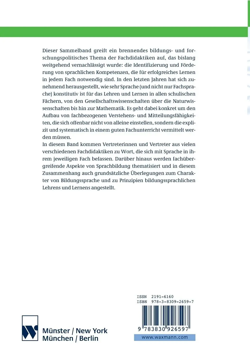 Rückseite: 9783830926597 | Sprache im Fach | Sprachlichkeit und fachliches Lernen | Taschenbuch
